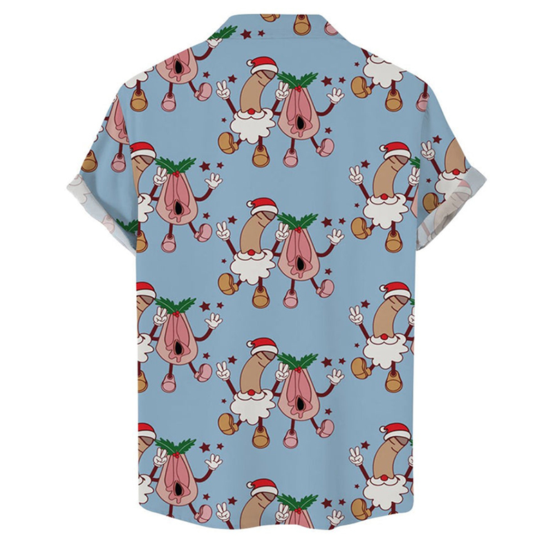 Fun Christmas Cocks Print Casual Short Sleeve Shirt