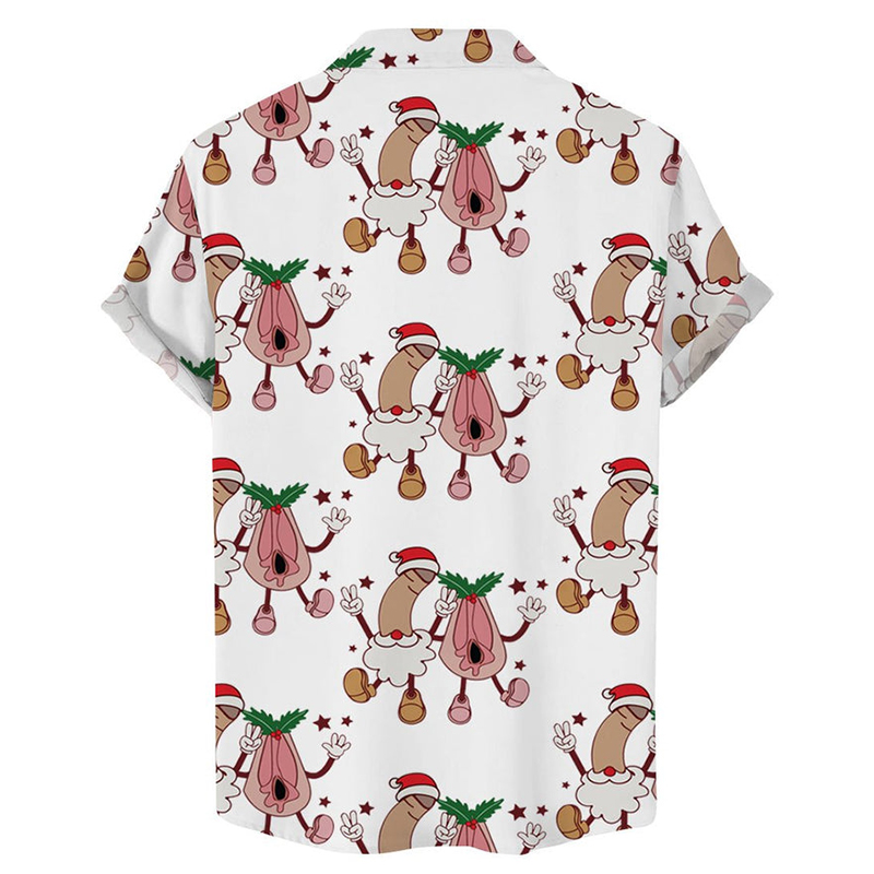 Fun Christmas Cocks Print Casual Short Sleeve Shirt