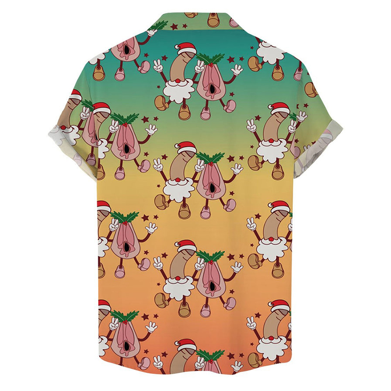 Fun Christmas Cocks Print Casual Short Sleeve Shirt