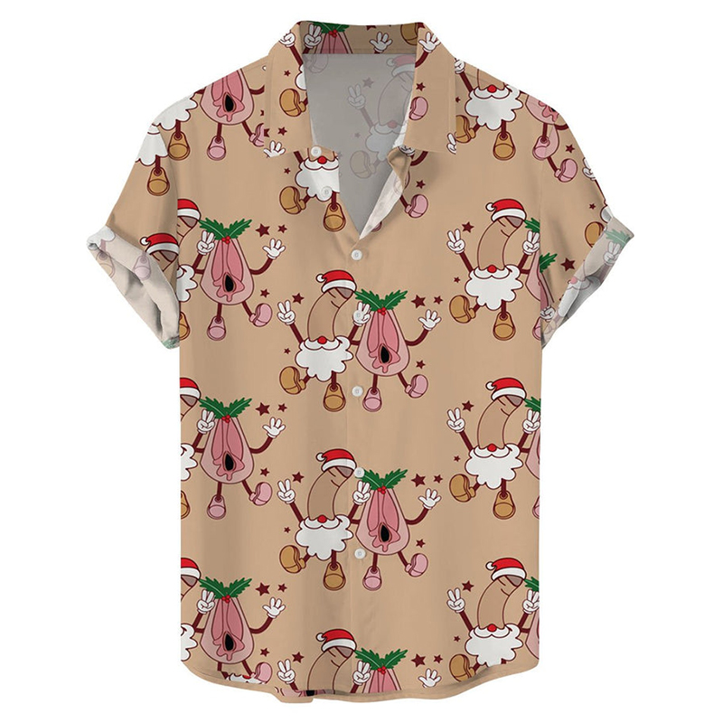 Fun Christmas Cocks Print Casual Short Sleeve Shirt