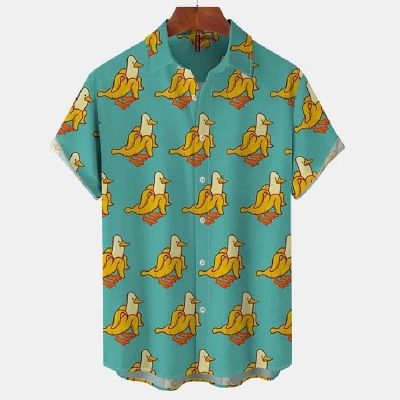 Yellow Banana Duck Cartoon Print Casual Short Sleeve Shirt