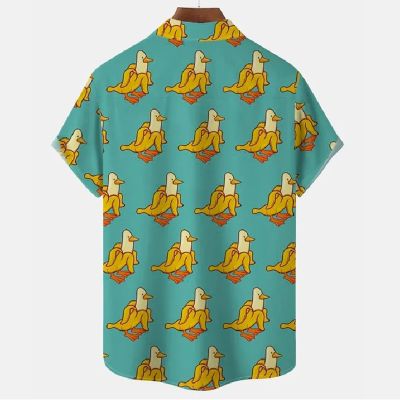 Yellow Banana Duck Cartoon Print Casual Short Sleeve Shirt
