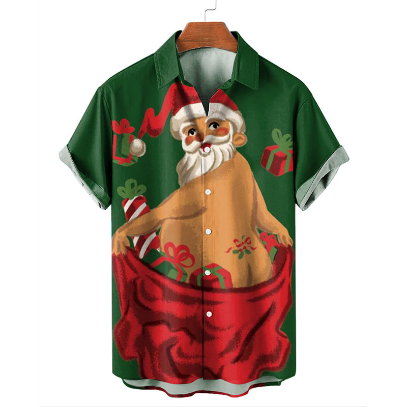 Christmas Hand Drawn Santa Print Hawaiian Shirt