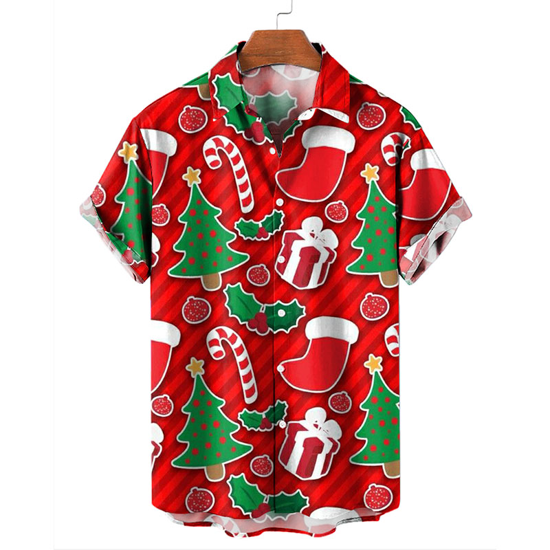 Christmas Hand Drawn Santa Print Hawaiian Shirt