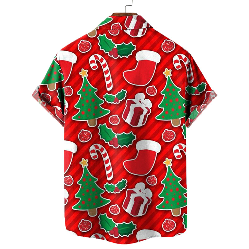 Christmas Hand Drawn Santa Print Hawaiian Shirt