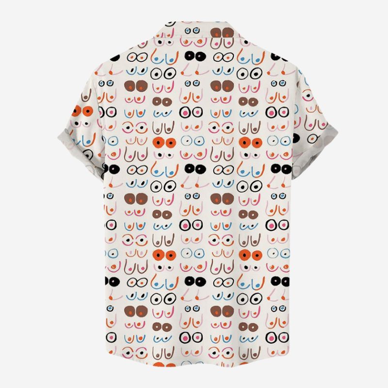 Colorful Checked Boobs Print Casual Short-Sleeved Shirt