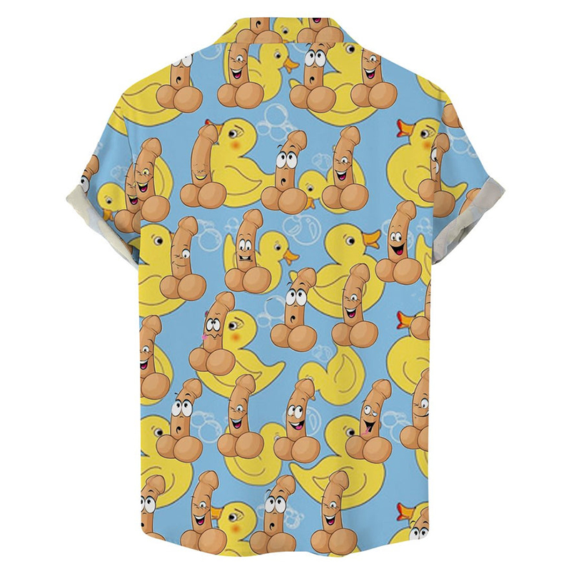 Fun Cocks And Ducks Print Casual Short Sleeve Shirt