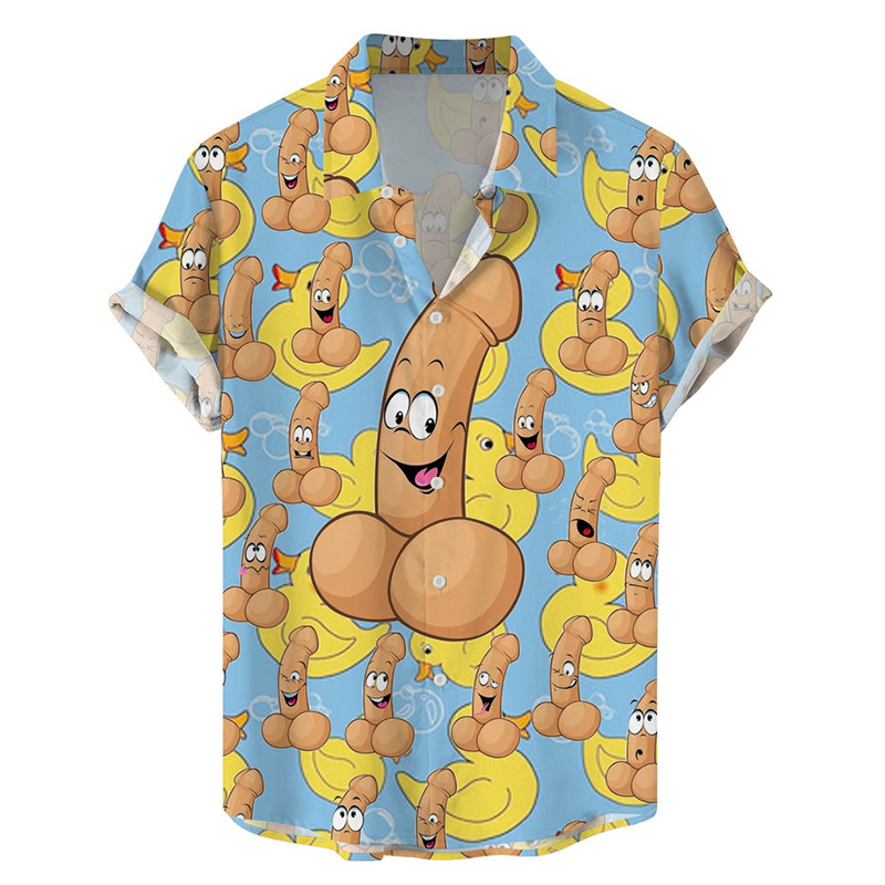 Fun Cocks And Ducks Print Casual Short Sleeve Shirt
