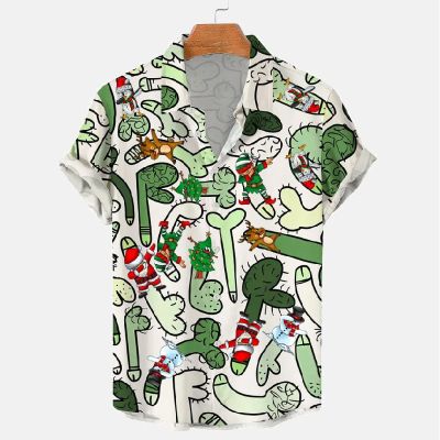 Xmas Colored In Cock Doodles Print Casual Short Sleeve Shirt