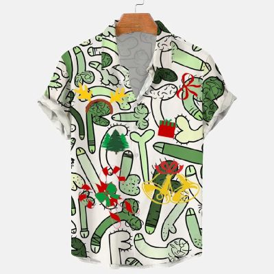 Xmas Colored In Cock Doodles Print Casual Short Sleeve Shirt