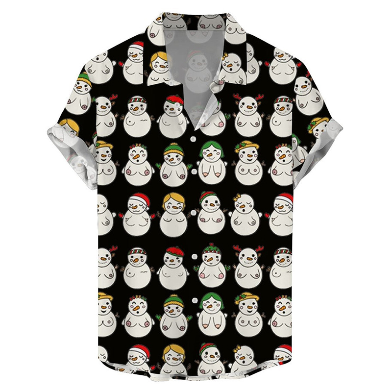 Fun Christmas Snowman Boobs Print Short Sleeve Shirt