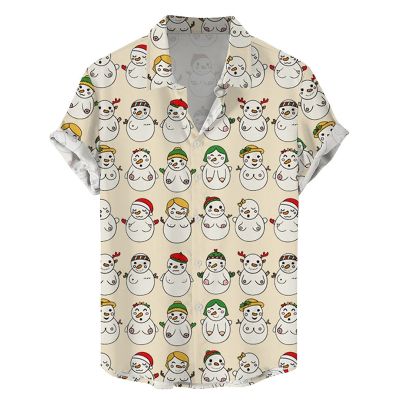 Fun Christmas Snowman Boobs Print Short Sleeve Shirt