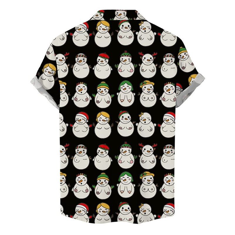 Fun Christmas Snowman Boobs Print Short Sleeve Shirt