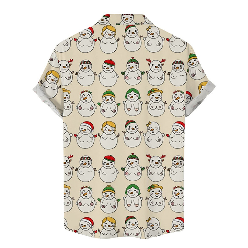 Fun Christmas Snowman Boobs Print Short Sleeve Shirt