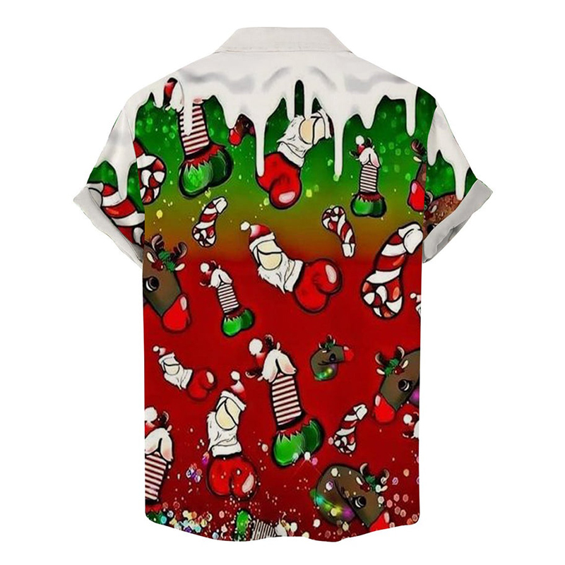 Colorful Christmas Cocks Print Casual Short-Sleeved Shirt