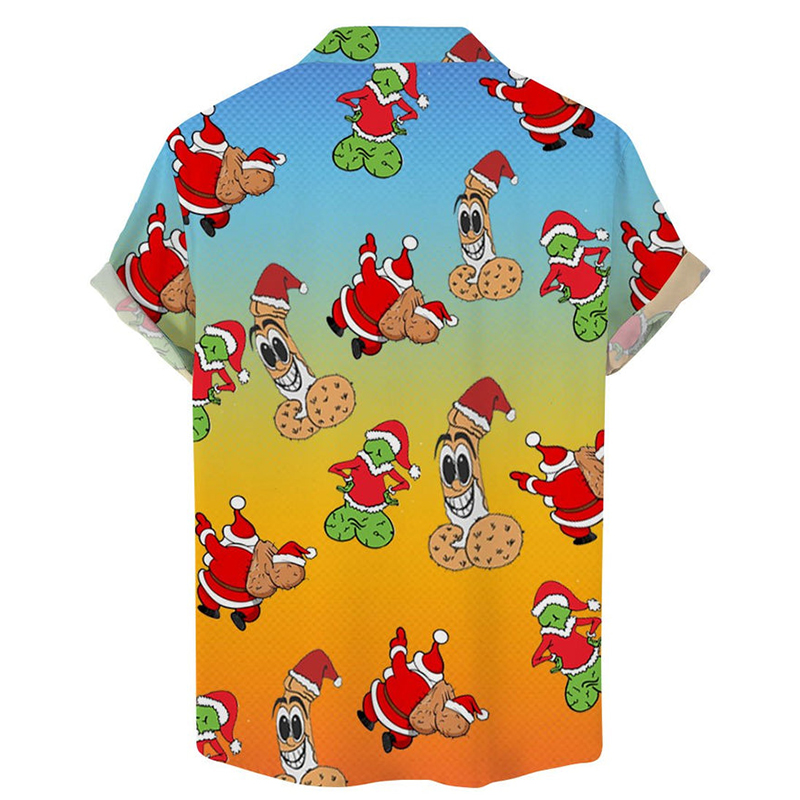 Colorful Christmas Cocks Print Casual Short-Sleeved Shirt