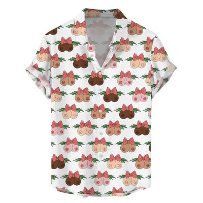 Creative Christmas Boobs Printed Casual Hawaiian Short-Sleeved Shirt