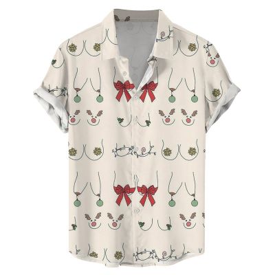 Creative Christmas Boobs Printed Casual Hawaiian Short-Sleeved Shirt