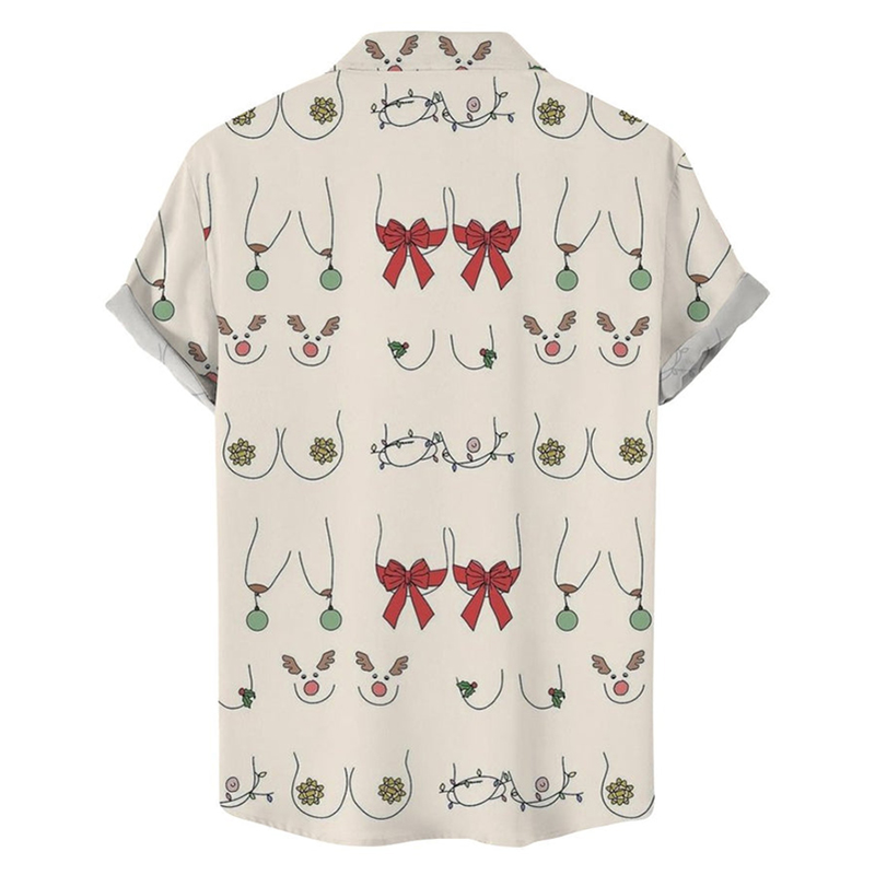 Creative Christmas Boobs Printed Casual Hawaiian Short-Sleeved Shirt