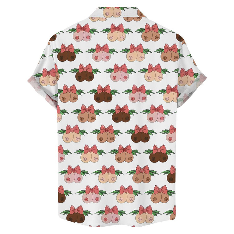 Creative Christmas Boobs Printed Casual Hawaiian Short-Sleeved Shirt