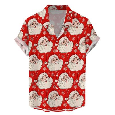 Gift Santa Print Casual Hawaiian Short Sleeve Shirt