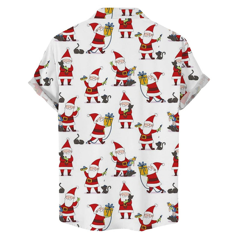 Gift Santa Print Casual Hawaiian Short Sleeve Shirt