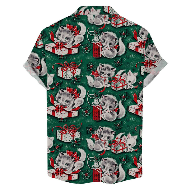 Gift Santa Print Casual Hawaiian Short Sleeve Shirt