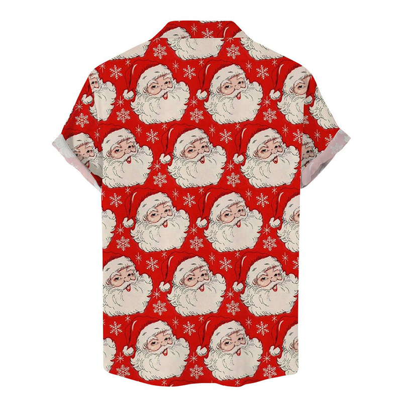 Gift Santa Print Casual Hawaiian Short Sleeve Shirt