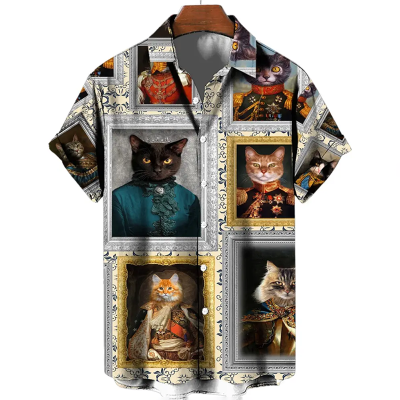 Vintage Patchwork Cat Print Hawaiian Shirt