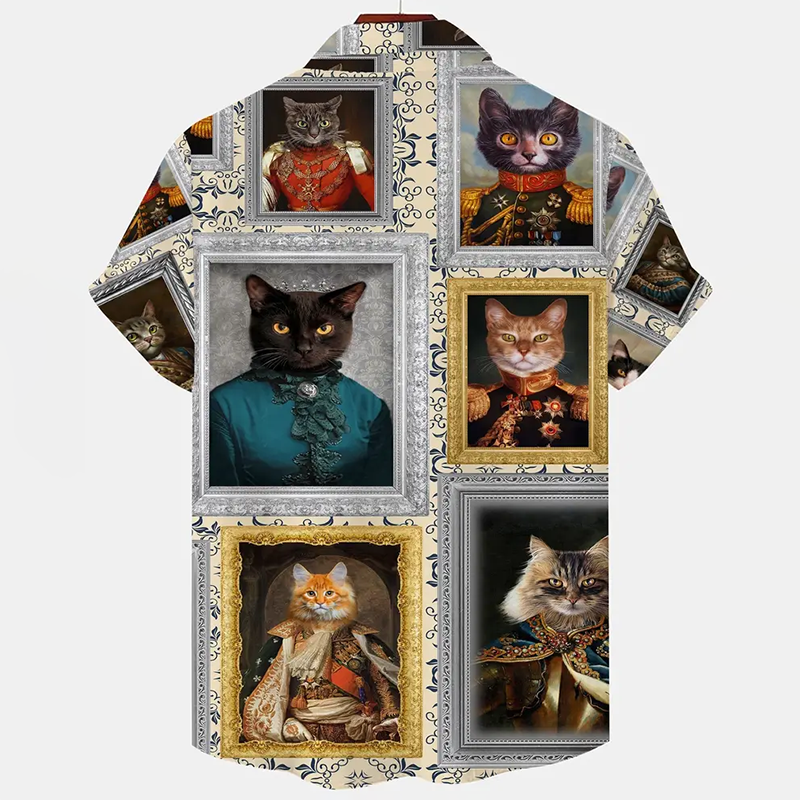 Vintage Patchwork Cat Print Hawaiian Shirt