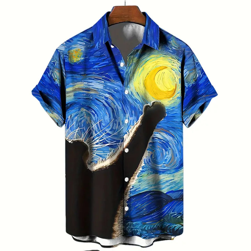 Star Cat Print Hawaiian Shirt