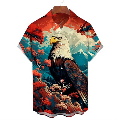 Vintage Ukiyoe Eagle Print Hawaiian Shirts