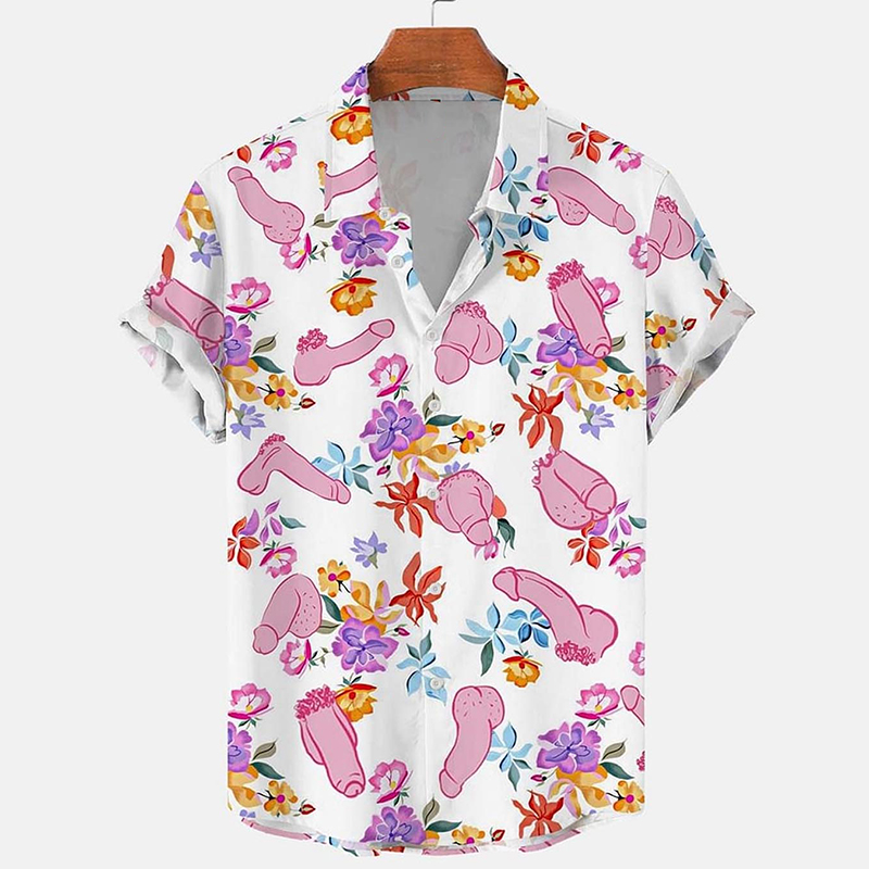 Vintage Cocks Print Hawaiian Short Sleeve Shirt