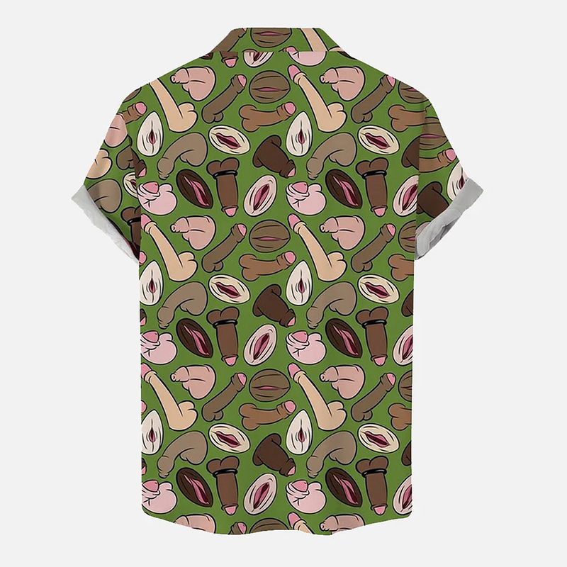 Vintage Cocks Print Hawaiian Short Sleeve Shirt