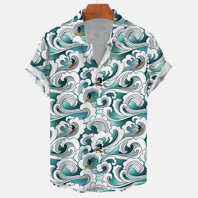 Hawaiian Ukiyoe Print Short Sleeve Shirt