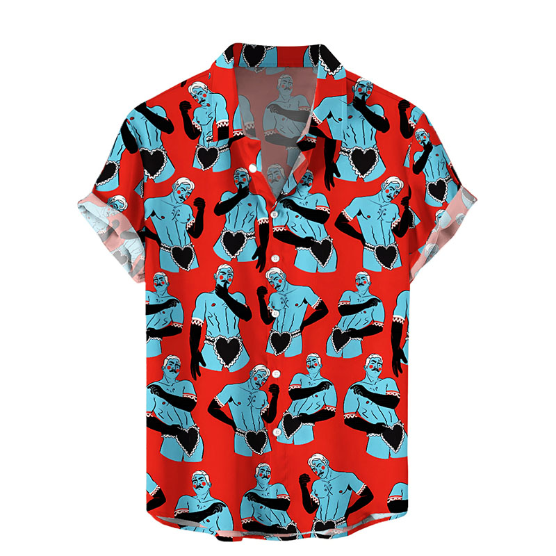 Men's Fun Heart Apron Print Hawaiian Shirt - Helloice Apparel