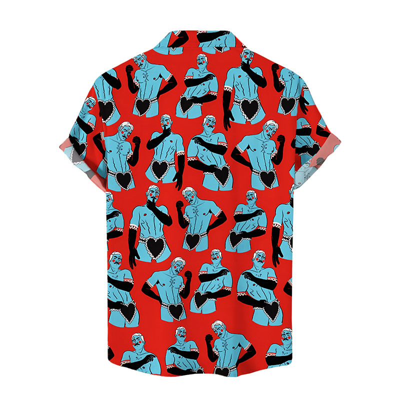 Men's Fun Heart Apron Print Hawaiian Shirt