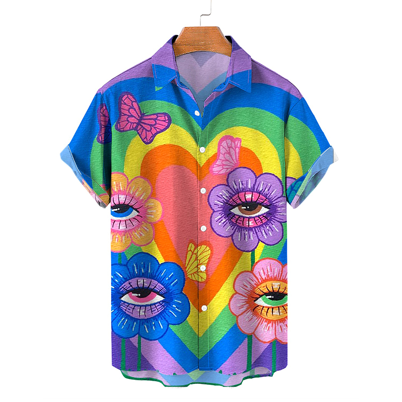 Rainbow Heart Print Hawaiian shirt