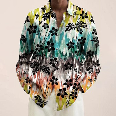 Casual Floral Pattern Long Sleeve Hawaiian Shirt