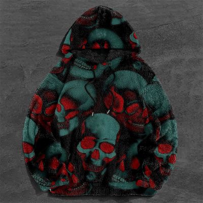 Skeleton Print Flannel Hoodie