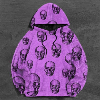 Skeleton Print Flannel Hoodie