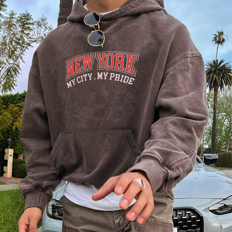 New York Print Washed Hoodie