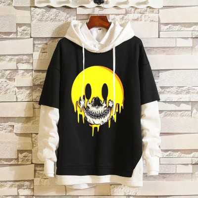 Letter Smiley Print Patchwork Hoodie