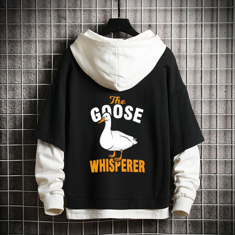 Unisex Goose Print Patchwork Hoodie