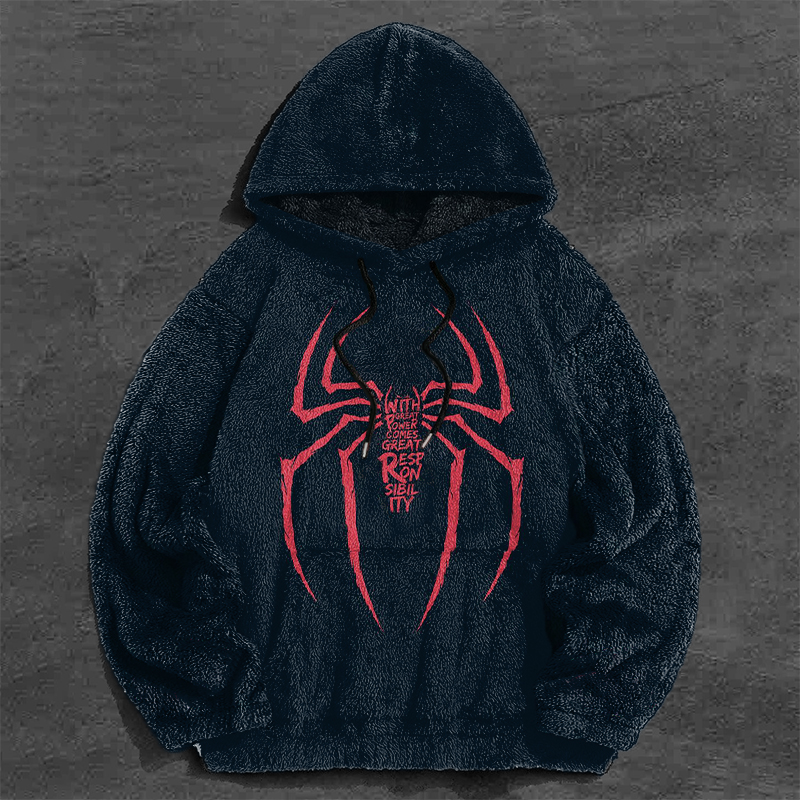 Statement Spider Print Flannel Hoodie