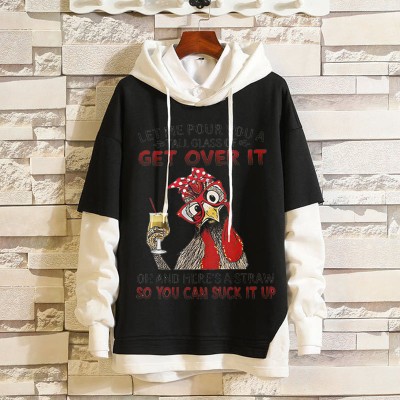 Unisex Fake Two Piece Patchwork Novelty Hoodie