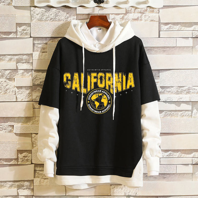 Unisex California Print Fake Two Piece Hoodie