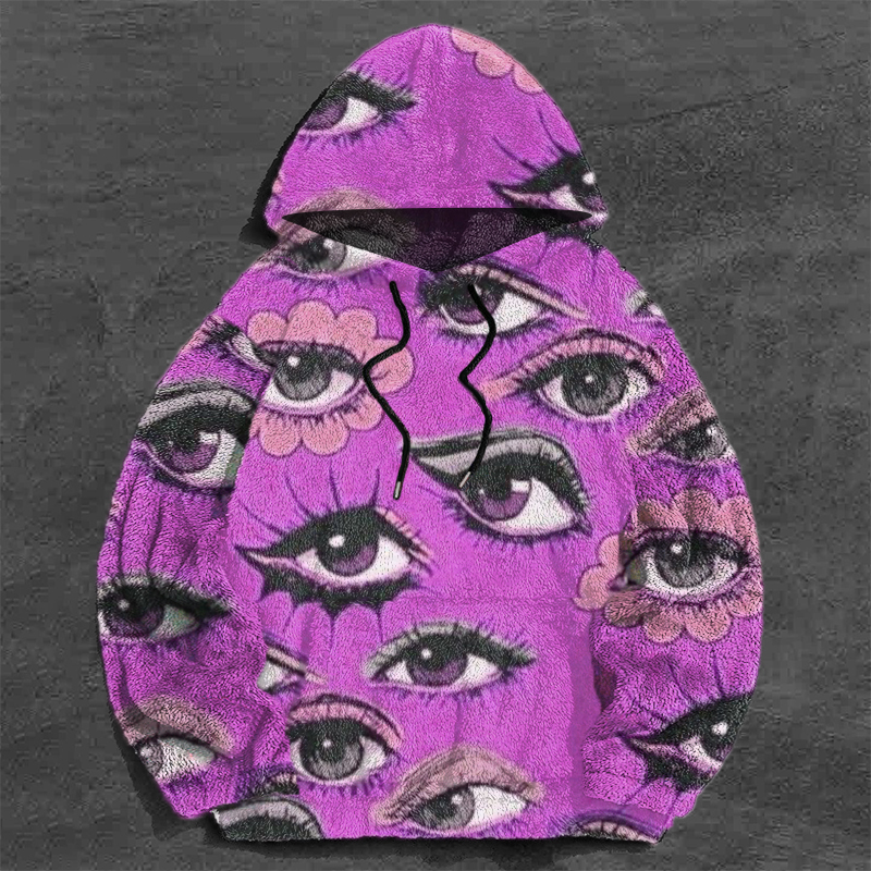 Art Eyes Print Flannel Hoodie