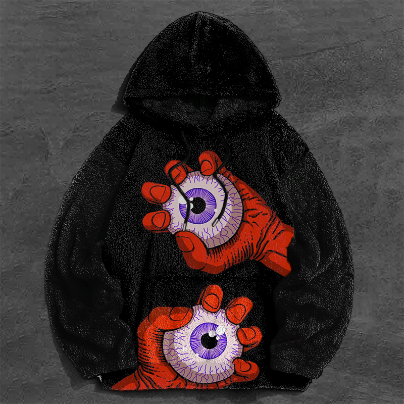 Art Eyes Print Flannel Hoodie