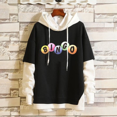 Bingo Print Patchwork Long Sleeve Hoodie